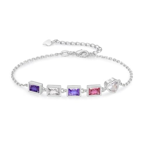 Zoesky Personalized Heart Bracelet with 1-6 Birthstone, 5A Cubic Zirconia Birthstone Bracelets for Mom Custom Family Birthstone Link Bracelets for Mother's Day Mom Daughter (4 Birthstones)