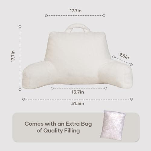 NOONTIDE Reading Pillow for Sitting up in Bed and Couch,Large Back Pillow for Adult & Teens with Soft Adjustable Neck Roll Backrest Pillow,Washable Cover,Watching TV/Gaming/Relaxing(FurryWhite) - Thumbnail 2