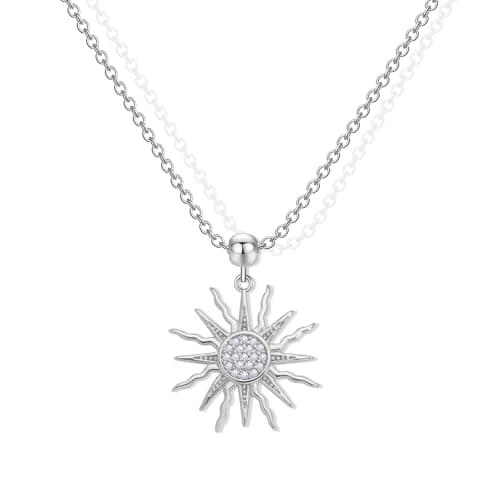 Aohik Sun Pendant Necklace for Women, Platinum Plated Copper Chain with Zirconia, Adjustable Pin Closure, Multi-Style Wear Jewelry Gift - Image 1