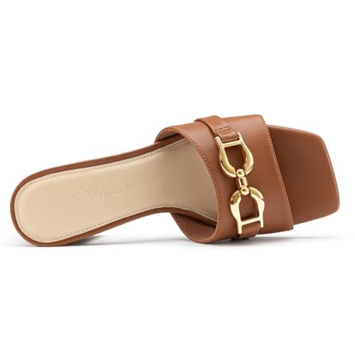 Athlefit Raffia Heeled Sandals for Women Mules Square Peep Toe Chunky Block Heels Slip On Comfortable Casual Slide Sandals Natural Size 9 - Thumbnail 5