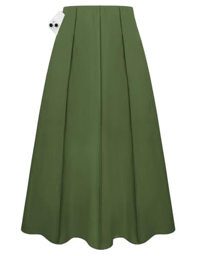 Kate Kasin Women Green Linen Maxi Skirt, High Waist A Line Skirts with Pockets, Summer Casual Vacation Flowy Long Skirt 2026 - Image 1