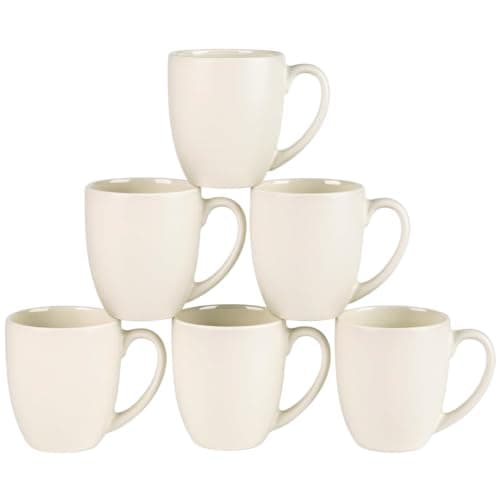 GBhome 12oz Coffee Mugs Set of 6, Large Ceramic Coffee Mugs for Man, Woman, Dad, Mom, Modern Coffee Mugs Set with handle for Tea/Latte/Cappuccino/Milk/Cocoa. Dishwasher&Microwave Safe,ivory - Image 1