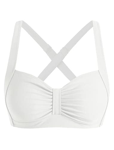 ZAFUL Women Bikini Top Only-Supportive Swimsuit Large Bust Bathing Suit Top 2025 Ruched Swim Top (White XL) - Image 1