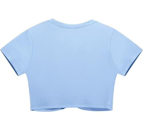 Lastshe Women's Plus Size Summer Crop Tops Short Sleeve Blouses Tie Front Tee T-Shirt Outfits,Light Blue,1X - Thumbnail 3