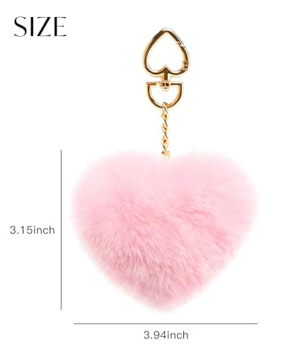 Stelle Pom Pom Keychain Rabbit Fur Bag Charms Fluffy Cute Keychains Purse Backpack Accessories Gifts for Girls/Women(Pink,Heart) - Thumbnail 5