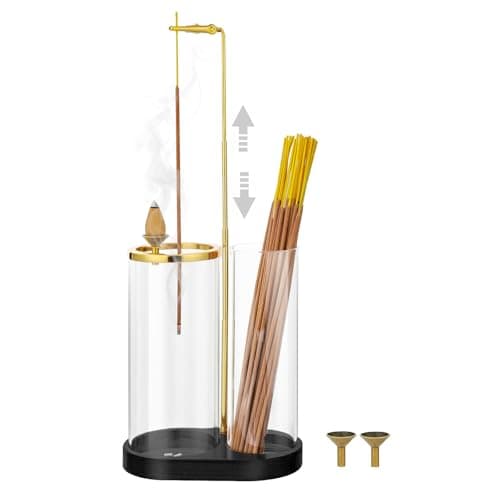 3 in 1 Incense Holder for Sticks Upside Down Anti-Ash Incense Burner with Glass Ash Catcher Backflow Cone Incense Diffuser with Adjustable Threaded Mounting for Mediation Yoga Spa Gifts Home Decor - Image 1
