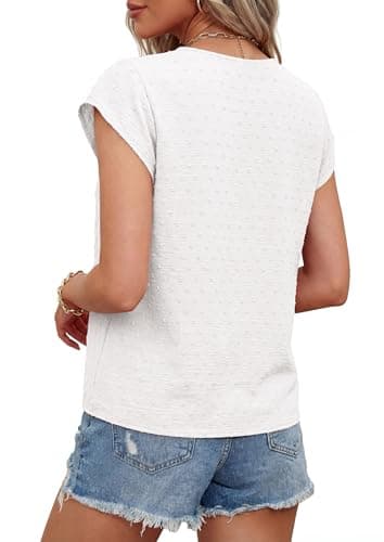 PRETTYGARDEN Women's Summer Blouses Casual Dressy Swiss Dot Cap Sleeve V Neck Tops 2026 Trendy Work Business Spring Shirts (White,XXL) - Thumbnail 5