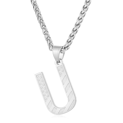 Laeclily Initial Necklace for Men Stainless Steel Pendent Chain Personalized U Letter Necklaces Silver Christmas Jewelry Gifts - Image 1