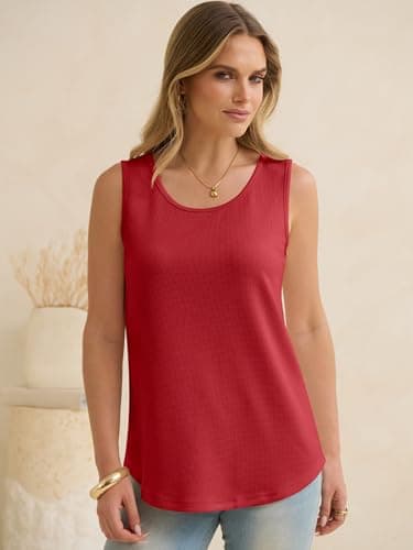 ANRABESS Tank Tops for Women Waffle Knit Scoop Neck Flowy Casual Sleeveless Shirts 2026 Summer Clothes Bright Red X-Large - Thumbnail 5