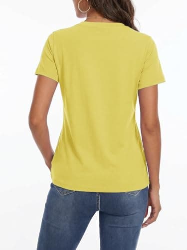 LaGracia Women's Cotton T Shirt V-Neck Short Sleeve Shirt Classic-Fit Casual Breathable Tee Summer Basic Tops Yellow M - Thumbnail 4
