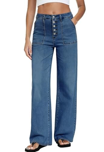 MARIASHA Women's Straight Leg Jeans High Waisted Button Fly Stretch Denim Pants for Women Deep Blue XL