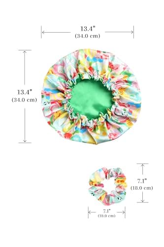 Vettres Silk Hair Bonnet for Sleeping with Scrunchie Adjustable Sleep Bonnets Double Layer Satin Sleep Cap for Curly Hair Colorful Flower - Thumbnail 6