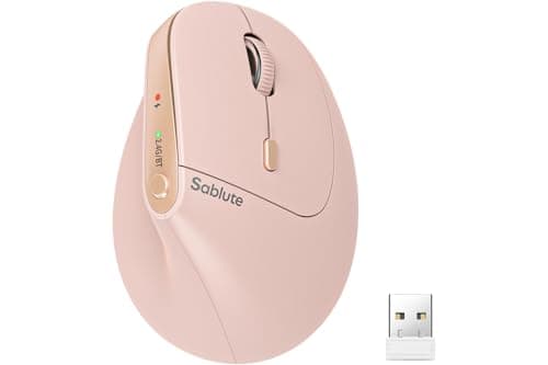 SABLUTE MAM3 Ergonomic Mouse, Rechargeable Wireless Vertical Mouse with 4 Adjustable DPI for Small/Medium Hands, Dual-Device Connectivity for Computer/PC/Laptop,Bluetooth Mouse for Window,Mac OS,Pink - Image 1