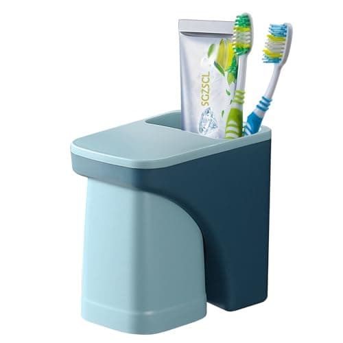 Toothbrush Holder for Bathroom，Wall Mounted Magnetic Suction Cup Set, sgzscl Bathroom Storage Organizer Space Saving for Family Daily Use (Square Blue) - Image 1