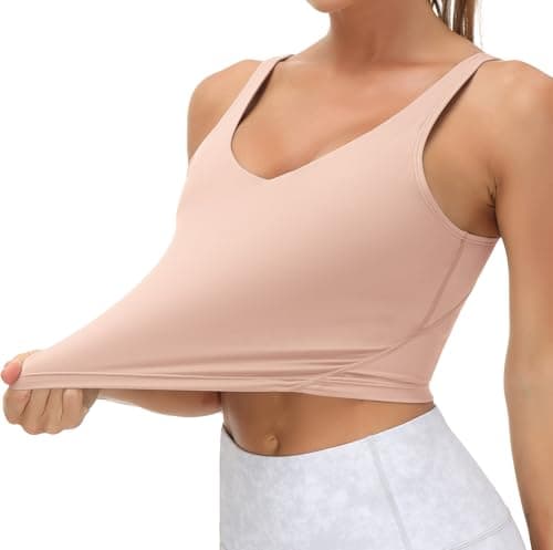 Women’s Longline Sports Bra Wirefree Padded Medium Support Yoga Bras Gym Running Workout Tank Tops(Soft Pink, Large) - Thumbnail 3