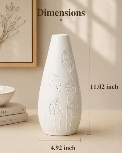 TACAHE Ceramic Vase Table Lamp, 2700K Bulb & 3 Artificial Flowers Included, E12 Socket, Inline Switch, Handmade Openwork Craft, Ambient Light for Living Room Bedroom - Tulip 11" - Thumbnail 6