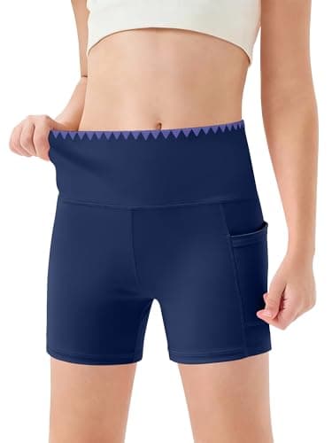 Kislio Girls Athletic Shorts Kids Workout High Waisted Biker Shorts with Pockets Yoga Dance Shorts Teen Summer Clothes Navy Blue - Image 1
