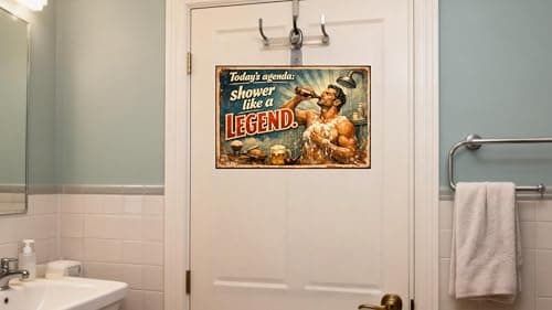 Today's Agenda Shower Like a Legend Vintage Metal Tin Sign 8x12 Inch Funny Bathroom Wall Decor Retro Rustic Humor Plaque for Shower Room Man Cave Bar Home with Pre Drilled Holes - Thumbnail 2