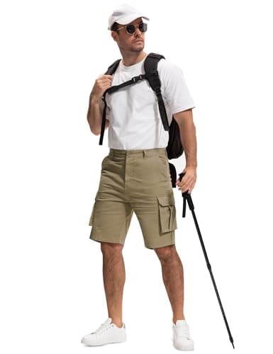 AOHIKE Work Shorts for Men 7 Pockets - 9" Classic Cargo Shorts Above Knee for Summer Casual Travel, Khaki XXL - Thumbnail 3