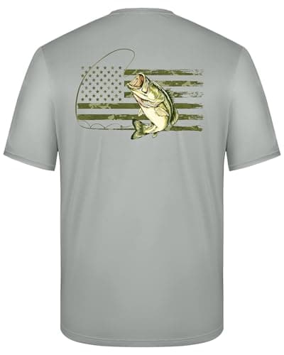 FISHEAL Men's UPF 50+ Swim Shirts, Short Sleeve Patriotic Bass American Flag Graphic Fishing T-Shirt, Quick Dry Sun UV Protection SPF Beach Rash Guard - Image 1
