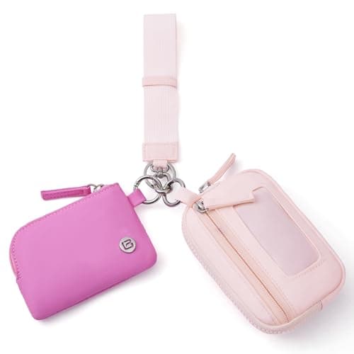 POIUGOYA Nylon Wristlet Wallets, Dual Pouch Keychain Wristlet Wallet, RFID Small Wallet With Coin Pouch,ID Window For Travel