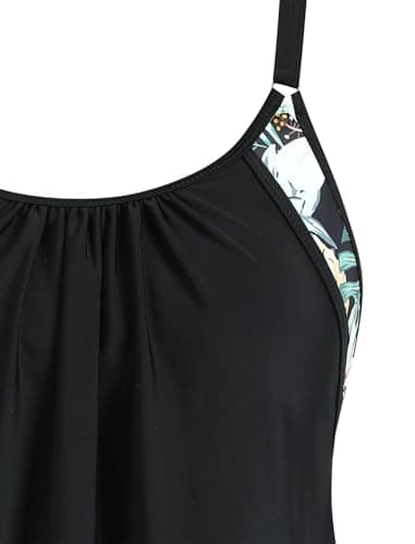 ZAFUL Womens Tankini Tops Blouson Tummy Control Swim Top Loose Fit Bathing Suit Top No Bottom Floral S - Thumbnail 4