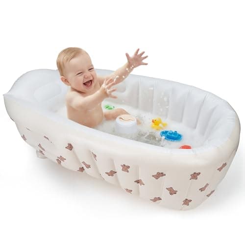 UNEEDE Inflatable Bathtub for Toddlers, Portable Baby Tub with Built-in Air Pump, Anti-Slip Design with Big Drain, Perfect for 0-6 Months Newborn and up, Ideal for Home Travel & Beach - Image 1