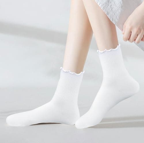 FYC Womens Ruffle Socks, Cute Ruffle Ankle Socks, Soft Breathable Sock for Daily Wear 6 Pairs - Thumbnail 2