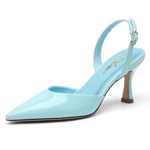Athlefit Women's Kitten Heels Closed Toe Pumps Shoes Baby Blue Size 9