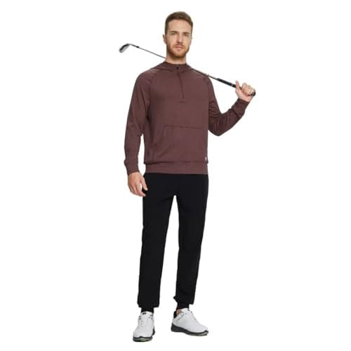 M MAELREG Men's Fashion Hoodies & Sweatshirts Kangaroo Pocket Performance Golf Hooded Quarter Zip Pullover Men Brick Heather - Thumbnail 2