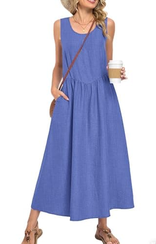 MOLERANI Women’s Summer Maxi Dress Sleeveless A-Line Flowy Sundress Elastic Waist Lightweight Breathable Casual Beach Vacation Outfit Round Neck Resort Wear Wear Blue XL - Image 1