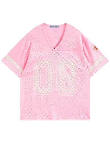 Aelfric Eden Jersey Shirts for Women Y2k Oversized V Neck Graphic Tees Football Number Streetwear T Shirt Tops Pink S - Image 1