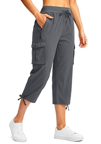 Soothfeel Women's Cargo Capris Pants with 6 Pockets Lightweight Quick Dry Travel Hiking Summer Pants for Women Casual (Deep Grey, XL) - Image 1