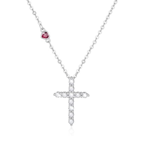 Juvux Cross Birthstone Necklace for Women, 18K Gold Plated 925 Sterling Silver July Birthstone Cubic Zirconia Cross Pendant, Sparkling Christian Faith Jewelry Gift for Women, Baptism Easter Birthday - Image 1