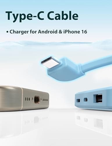 6000mah Ultra Slim Built in Cables Power Bank, Card Size Built in USB C Cords Battery Pack Portable Charger for Phones, 3 Output External Battery Pack Compatible with iPhone, Blue - Thumbnail 6