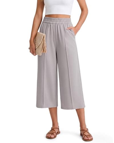 G4Free Summer Beach Pants for Women Casual Wide Leg Yoga Capris Lightweight Flowy Culottes Capri Pajamas(Chime Gray,S,18") - Image 1