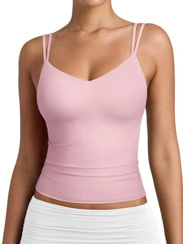 PINKMSTYLE Womens V Neck Tank Top Slimming Double Shoulder Straps Cami Tops Double Lined Sleeveless Date Night Tops Clothing Pink Medium - Thumbnail 2