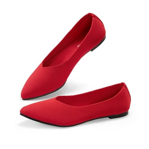 ATHMILE Pointed Toe Flats for Women Dressy Grey Work Shoes Business Casul Knit Ballet Flats Slip on Office Ladies Comforttable Dress Gray - Thumbnail 5
