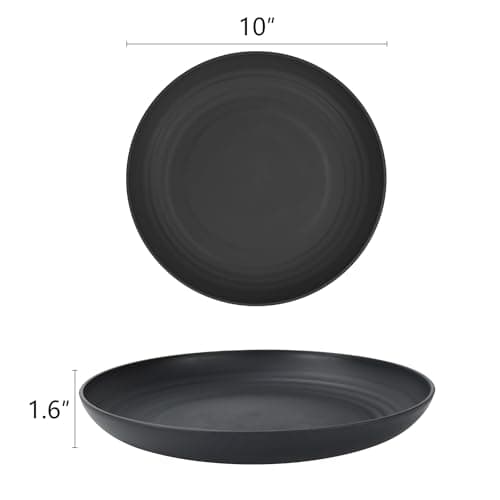 Homienly Dinner Plates Set of 8 Alternative for Plastic Plates Microwave and Dishwasher Safe Wheat Straw Plates for Kitchen Unbreakable Plate Set (Black, 10 inch) - Thumbnail 2