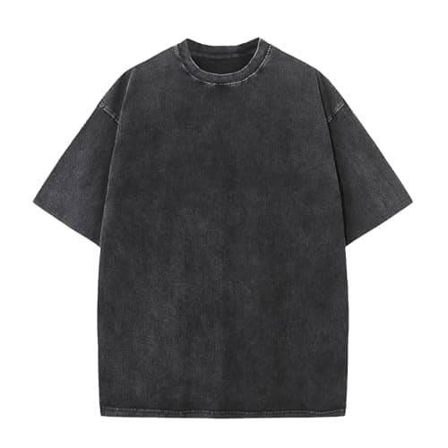 BLECIDENS Oversize Cotton T Shirts for Women Unisex Mens Acid Washed T Shirt 100% Cotton (US, Alpha, X-Large, Regular, Regular, Black) - Image 1