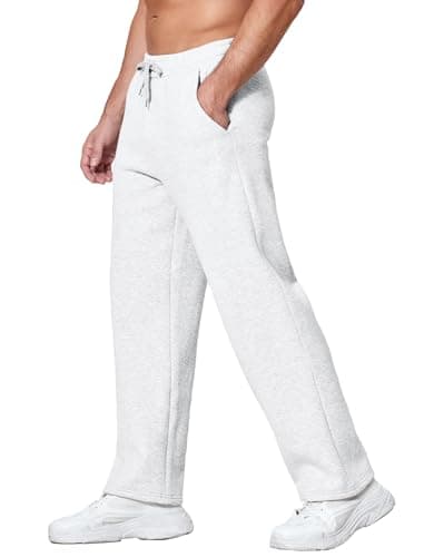 Deyeek Mens Sweat Pants with Pockets Open Leg Jogger Sweatpants Baggy Sweat Pants for Mens Adult Sweatpants Men White - Image 1