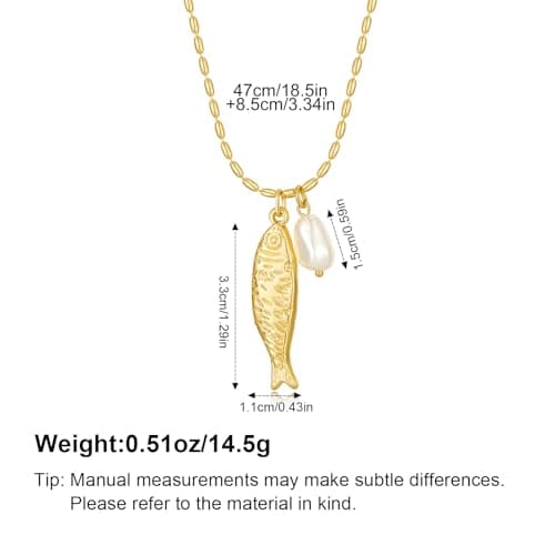 SHANTYSON Fish Pendant Necklace for Women 14k Gold Plated Ball Chain Bohemian Pearl Fish Charm Pendant Necklace for Beach Summer (pearl fish) - Thumbnail 5