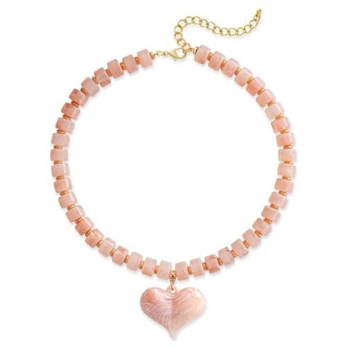 SHANTYSON Pink Chunky Heart Penadnt Necklace for Women Statement Boho Puff Heart Necklaces Big Acrylic Beaded Chain Jewelry Gift (pink zebra jasper-color) - Image 1