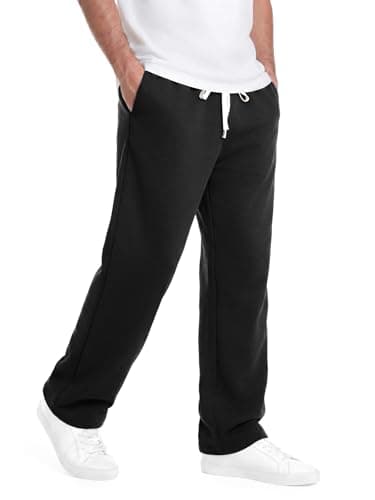 TUREFACE Men's Baggy Sweatpants – Open Bottom, Loose Straight Leg, Side Pockets, Black-M - Image 1