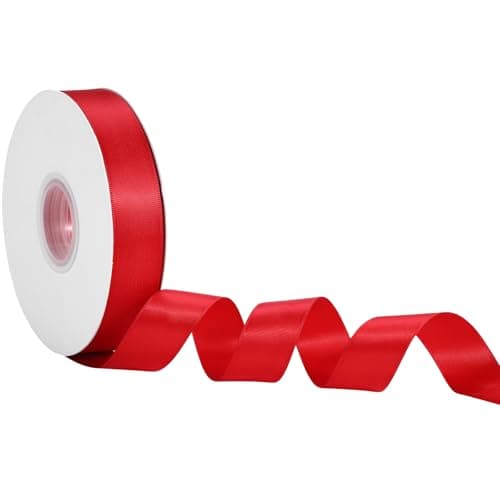 Red Satin Ribbon 1 Inch x 50 Yards – Double Faced Christmas & Valentine’s Gift Wrap Ribbon for Crafts, Cards & Bows - Image 1
