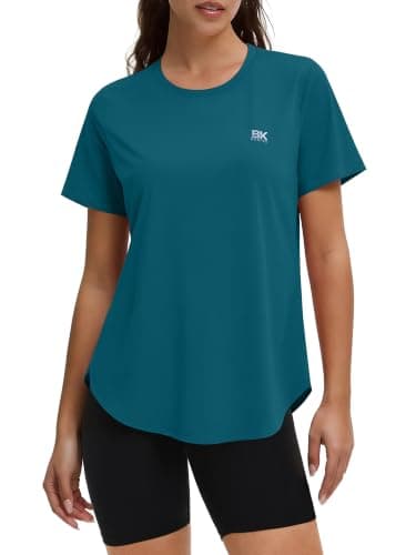 BKRIVE Workout Tops for Women Short Sleeve Sun Protection UPF 50+ Quick Dry Hiking Athletic Shirts Peacockblue L - Thumbnail 2
