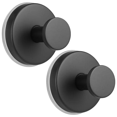 warlve Large 15lb Suction Cup Hooks for Shower, No-Drill Bathroom Towel Hooks for Robes, Loofah, Removable Mountable on Glass, Tile, Mirrors, Smooth Non-Porous Surfaces (2, Matte Black) - Image 1