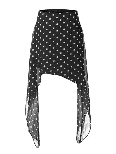 EXLURA Women Summer Boho Skirts Polka Dot Asymmetrical Midi Skirt Y2K Elastic Waist Flowy Skirts Beach Vacation Cover Ups Black - Image 1