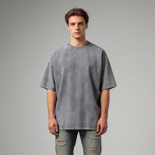 BLECIDENS Oversize Cotton T Shirts for Women Unisex Mens Acid Washed T Shirt 100% Cotton (US, Alpha, XX-Large, Regular, Regular, Grey) - Thumbnail 2