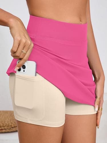 Heymoments Women Active Athletic Skirts Pink XXLarge Lightweight Comfy Summer Workout Golf Tennis Running Hiking Cycling Skater Bike A Line Underneath Mini Skort Sport Dress - Thumbnail 3